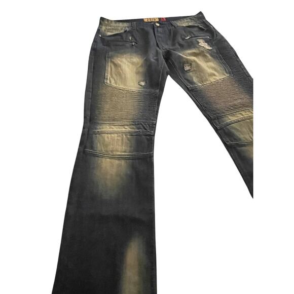 Mens Makobi Jeans 36x34 Blue Faded Distressed Zipper Pockets Streetwear Y2K - Picture 12 of 16